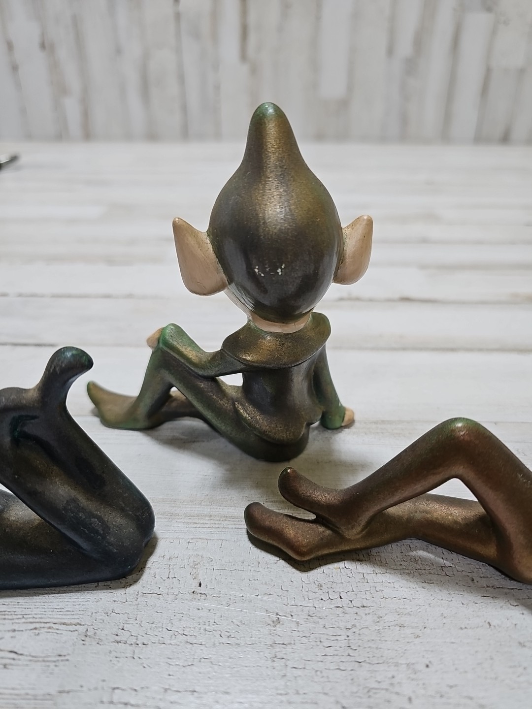 Vintage Ceramic Pixie Elf Figurine Knee Up Pointed Ears MCM Decor Lot Of 3