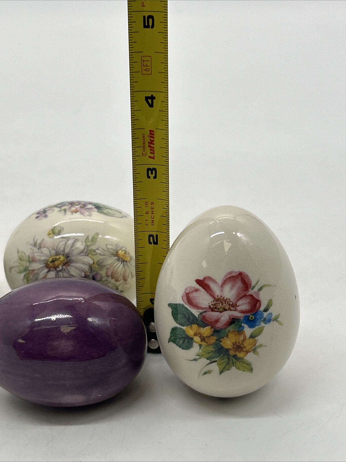 Lot Of 5 Vintage Egg Lady Floral Porcelain & Ceramic Handmade Purple/Green Eggs
