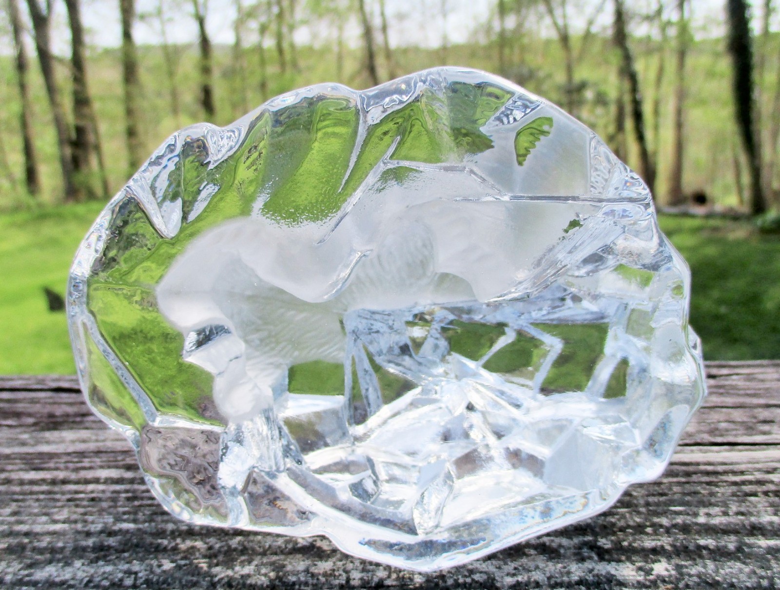 Polar Bear on Crystal Clear Glass Iceberg 4 1/4″ Nybro Sweden