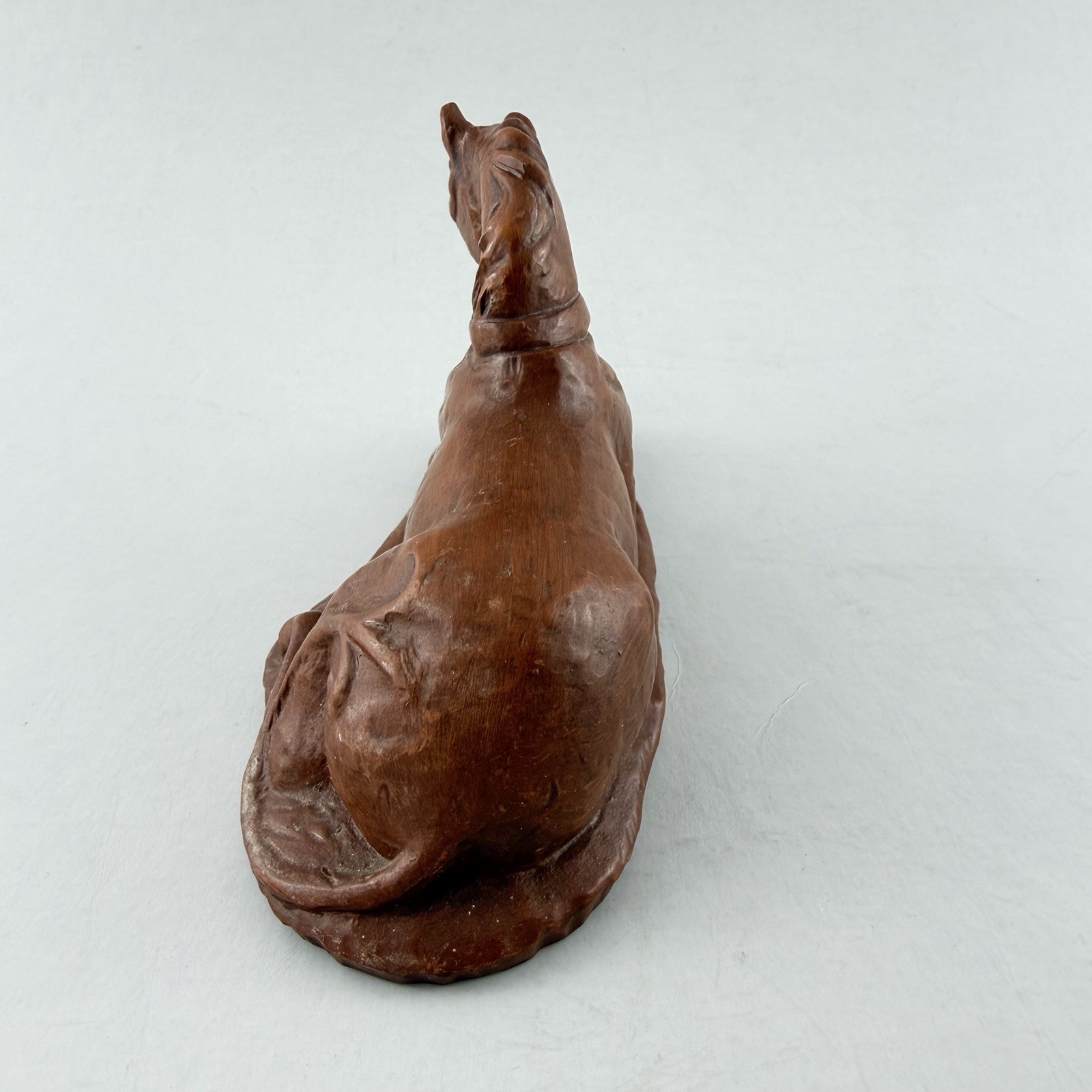 Vintage Unicorn Figurine Carved Resin Brown Red Mill Mfg. Resting Detailed READ