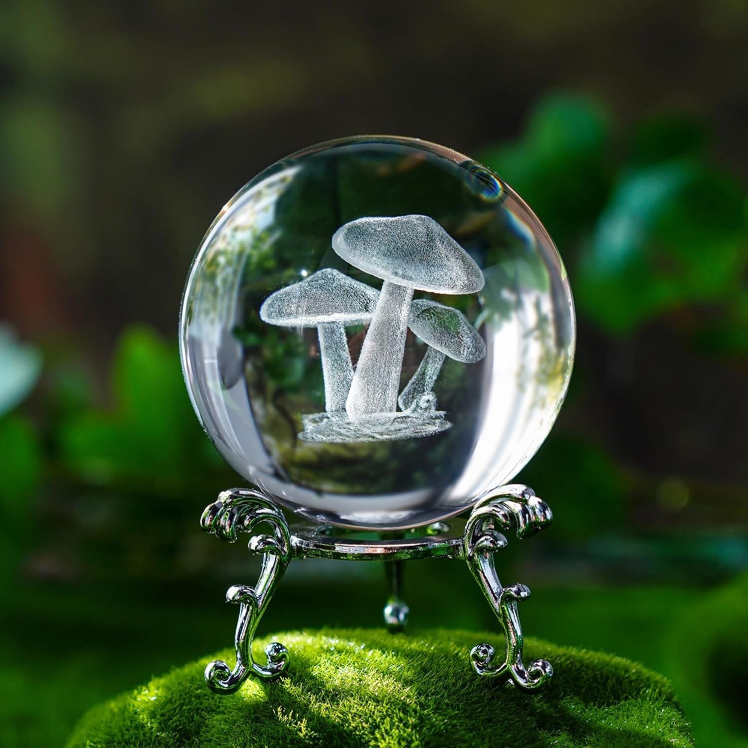 3D Etched Mushroom Crystal Ball Paperweight 2.36″D x 2.36″W x 2.36″H