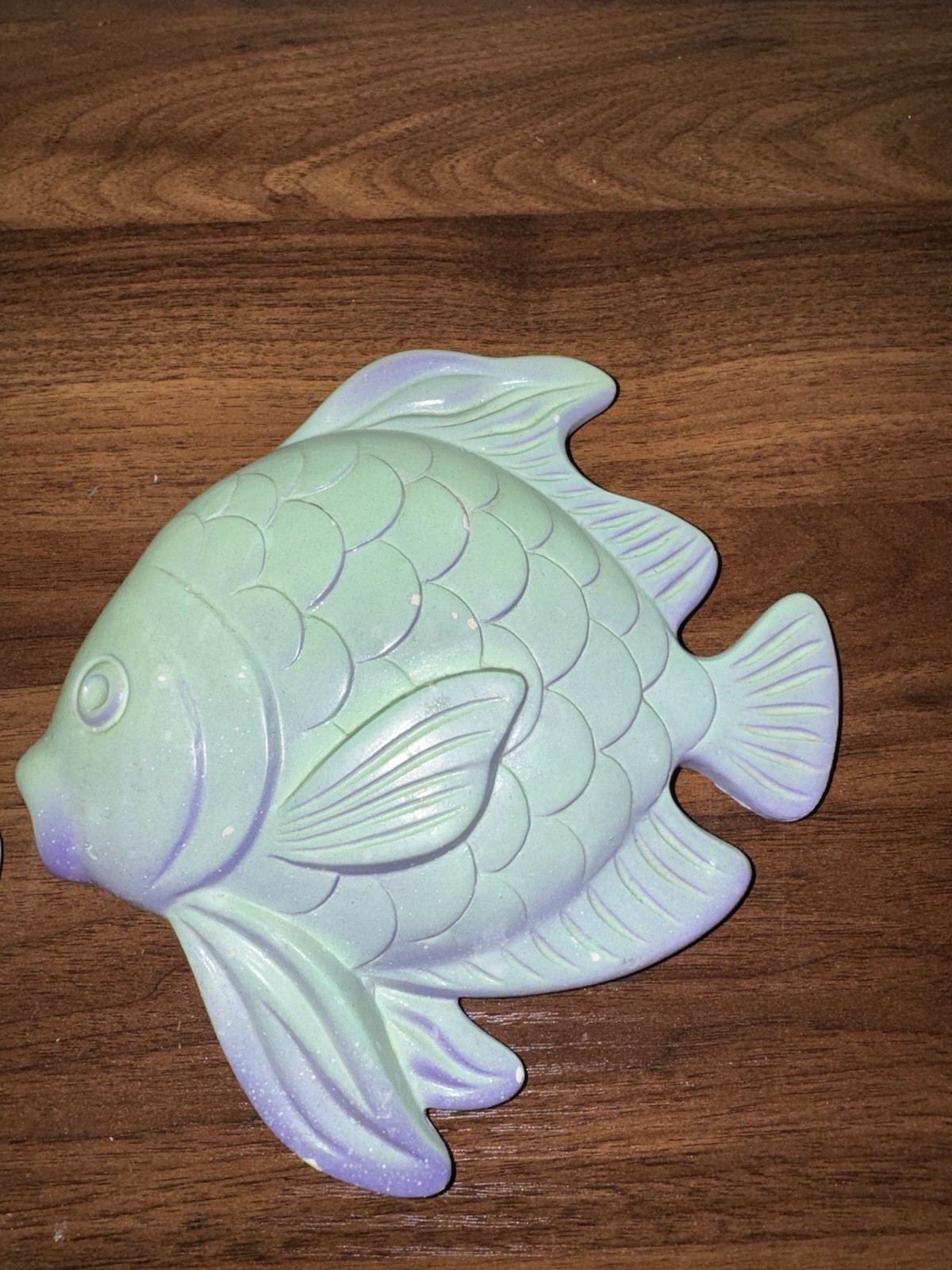 Vintage Miller Studios 1978 Fish Chalkware Set Of 2 Bright Teel Green & Purple