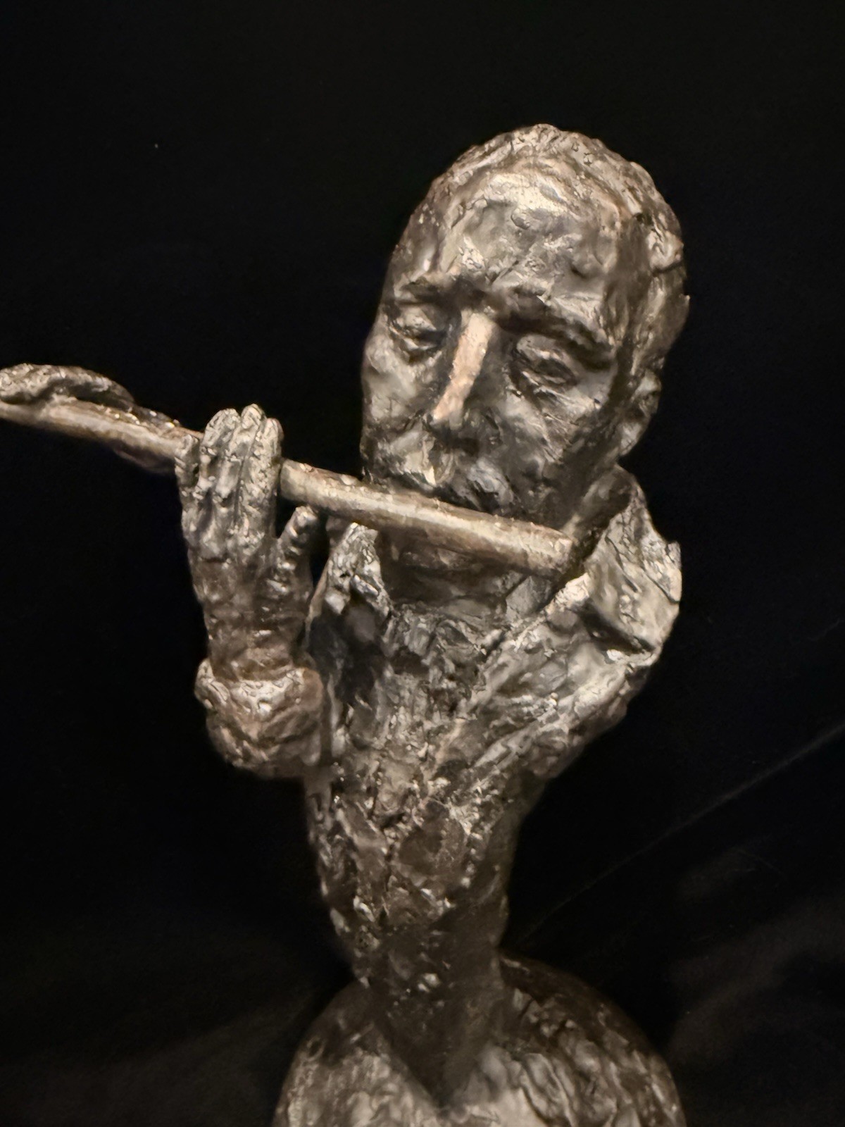 Vintage Modernist Flute Player Bust Sculpture Bronze Tone Metal Statue 10” Art