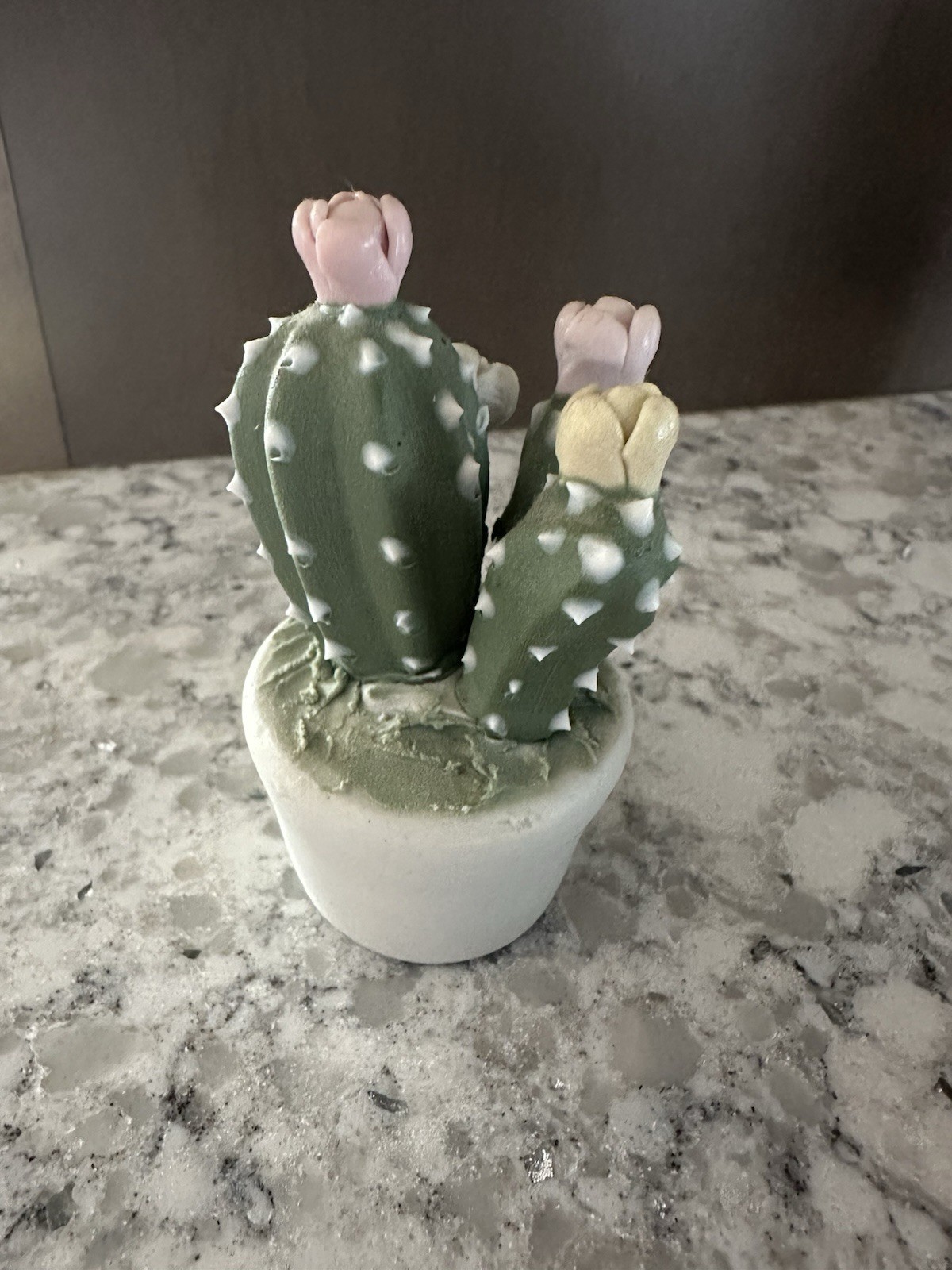Adorable Porcelain Small Flowering Cactus Set Of 3 Approx 3-4” Tall