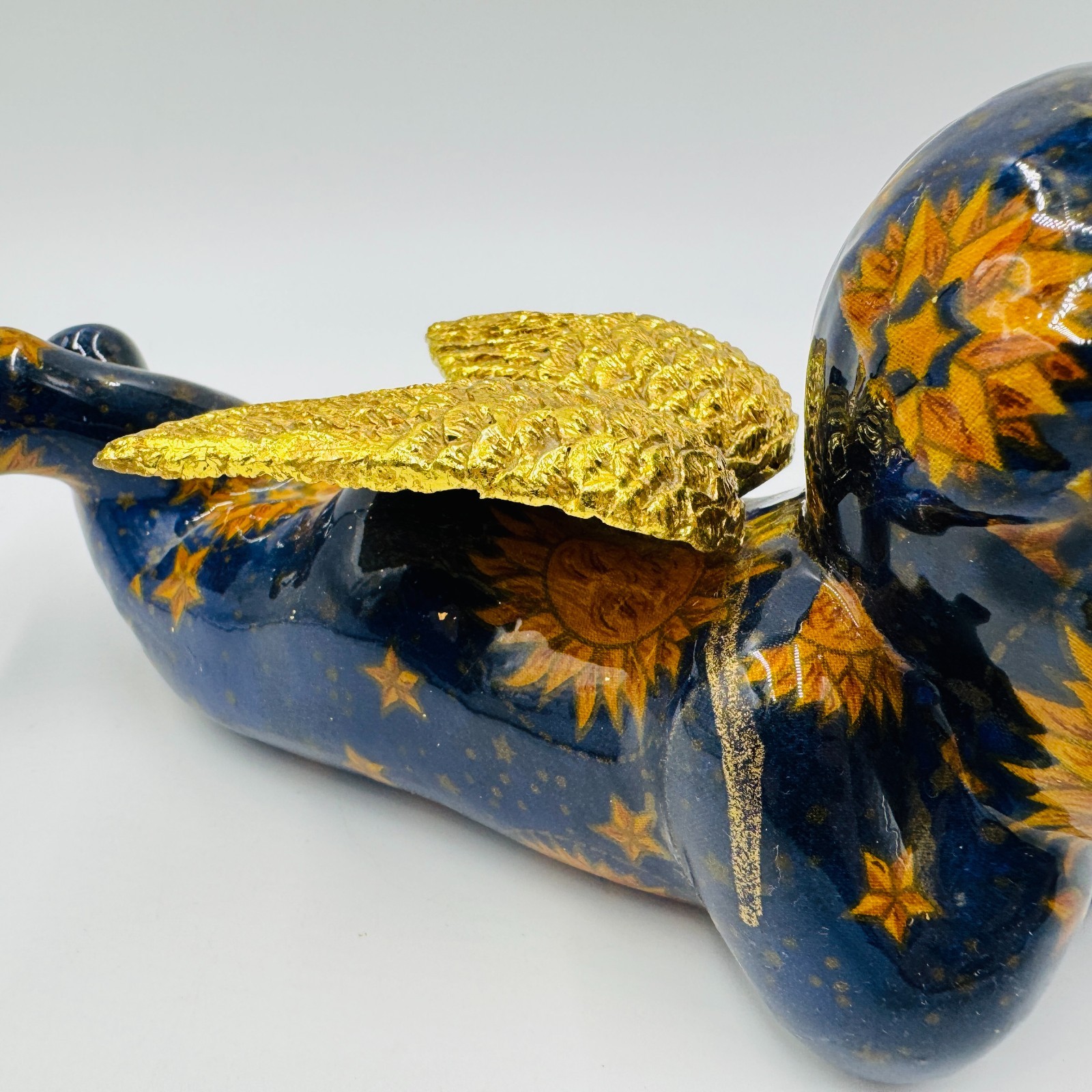 Joann Baker Celestial Cherub Angel Sun/Moon Gold Wings 9″ Blue/Gold Rare Vintage