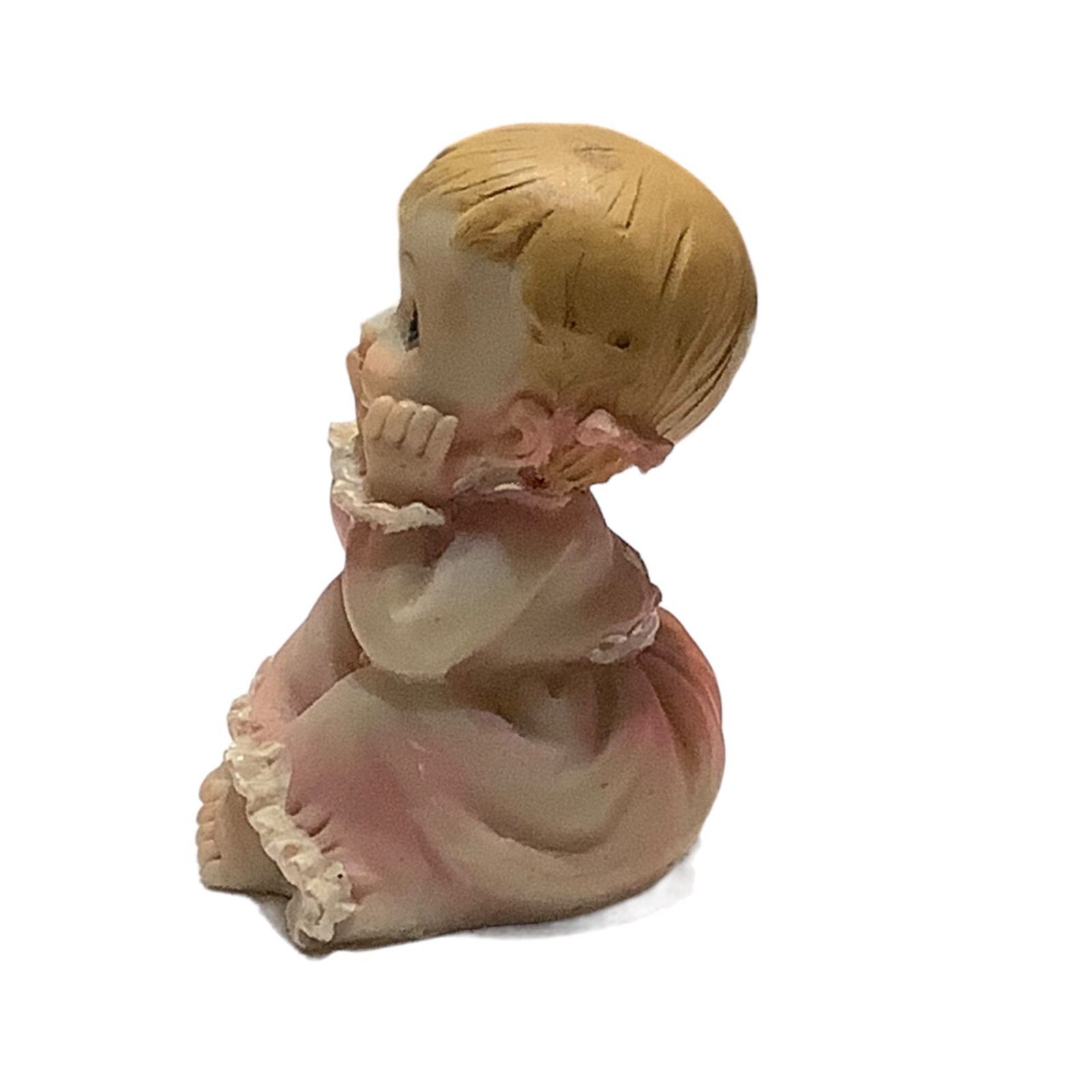 Vtg Little Girl Sitting in Night Gown Bisque Figurine 2.75″ Hands Face Detailed