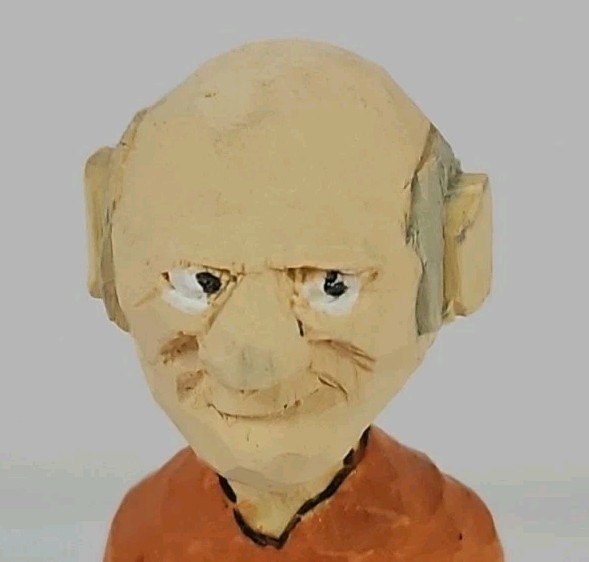 Hand Carved Wooden And Hand Painted Old Man