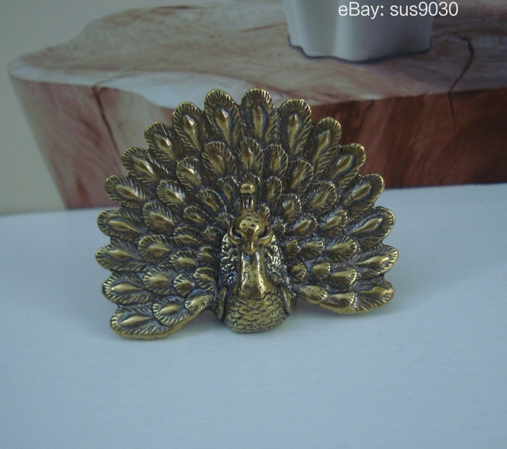 Solid Brass Open Wings Peacock Figurine Statue Animal Home Decor