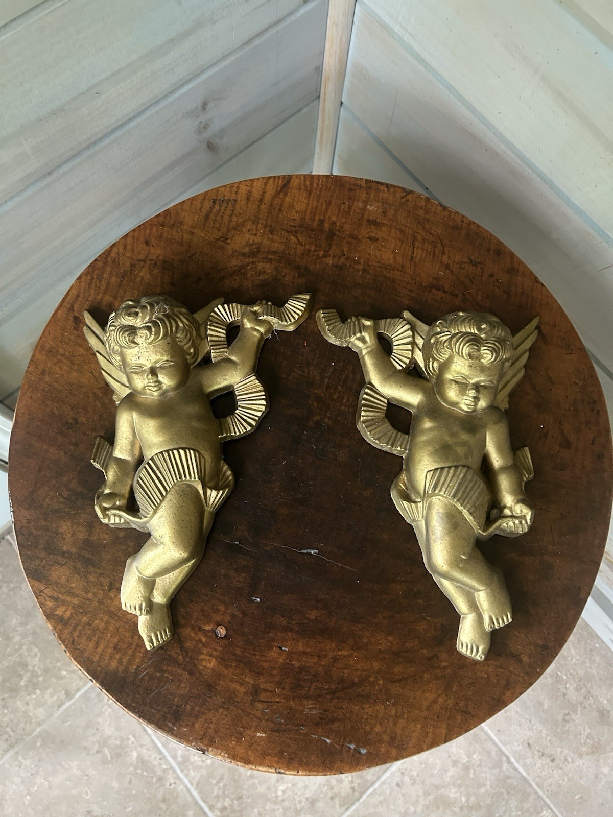 Burwood Vintage Gold Cherub Angel Wall Hanging Decor 2020-1 2020-2 Set of 2