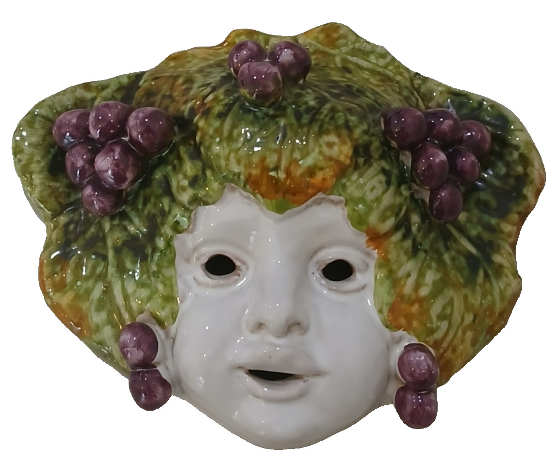Italian Bacchus Mask Majolica Pottery Hand Crafted In Italy 6.2″x5.1″