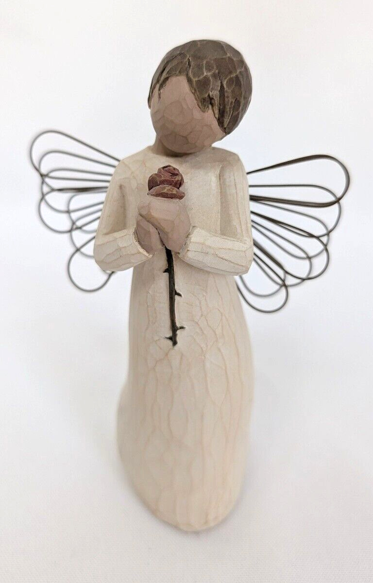 Willow Tree Loving Angel Figurine 2001 Susan Lordi Holding Rose Resin Vntg.