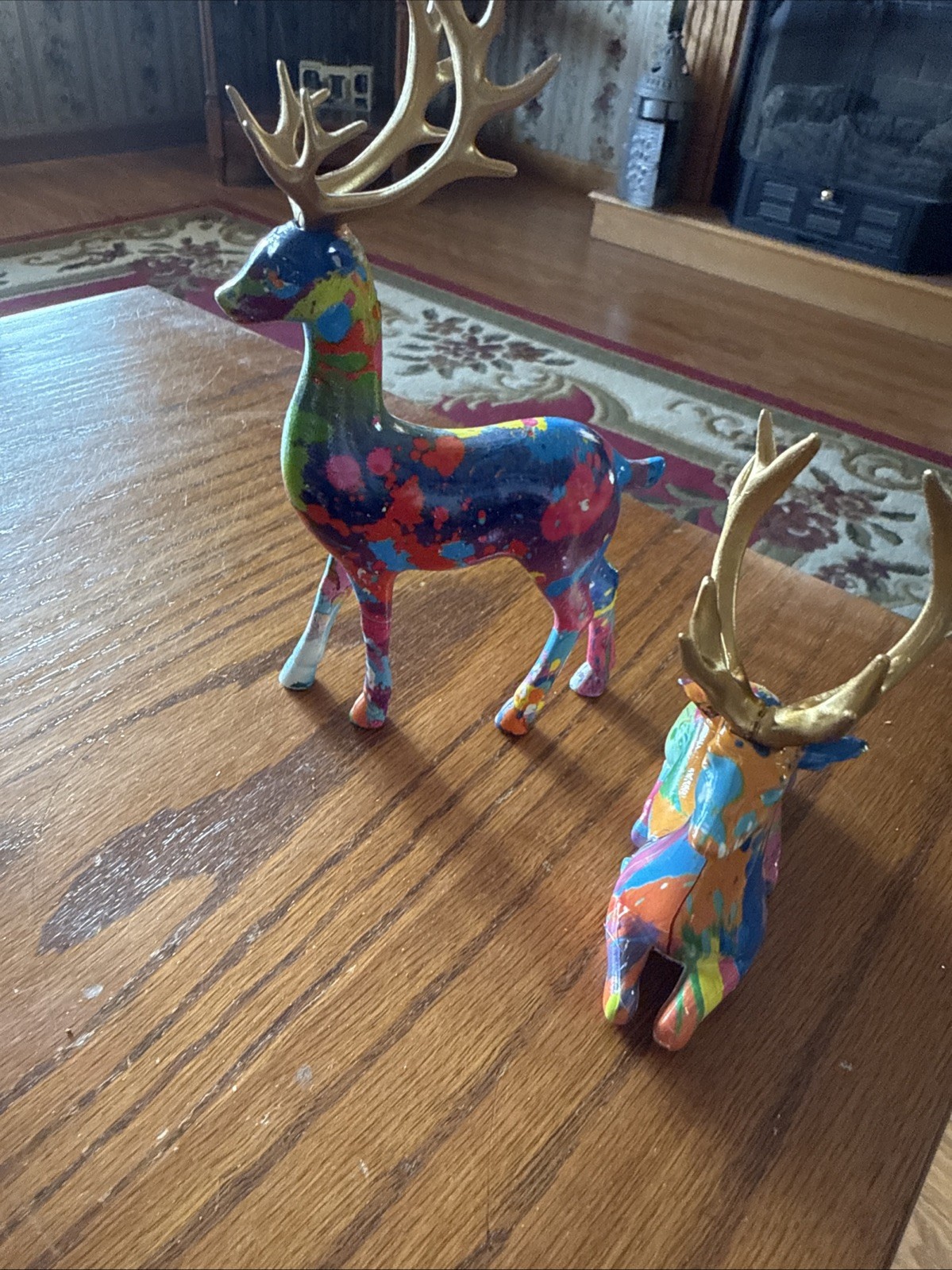 Unique Handpainted Resin Deer Figurines Set Of 2