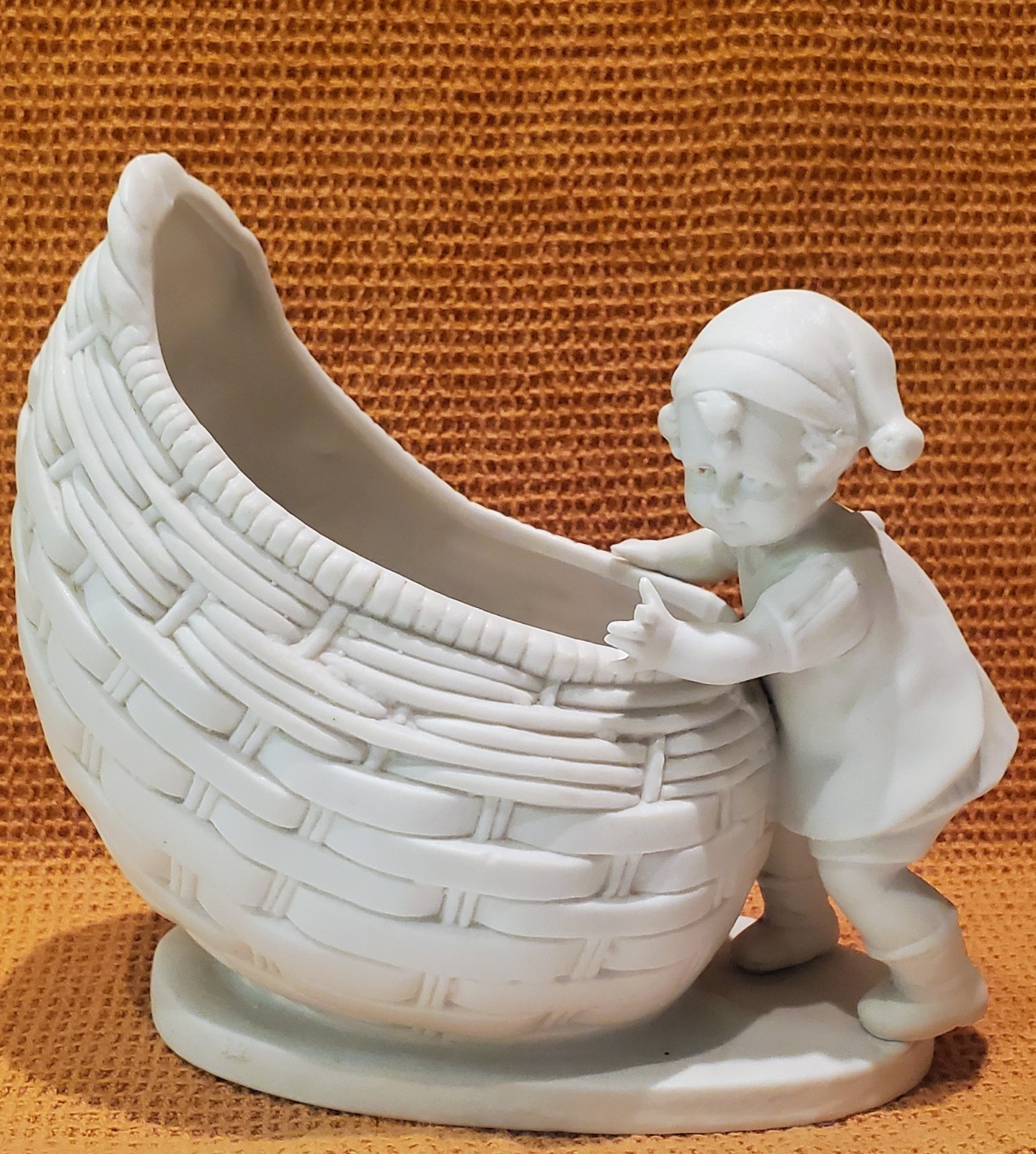 Bisque Porcelain Boy with Basket Vintage Early 20th Century