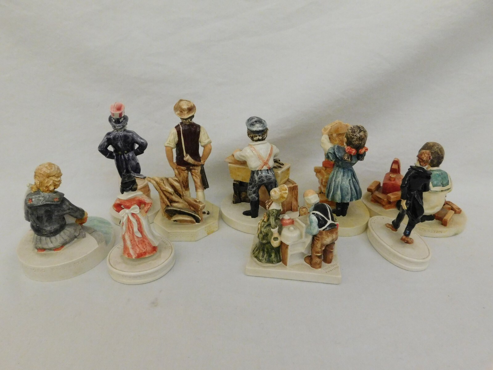 SEBASTIAN FIGURINES SET OF 9 MINUTEMAN ICHABOD UNCLE SAM BLOCKS CARRIAGE BOAT