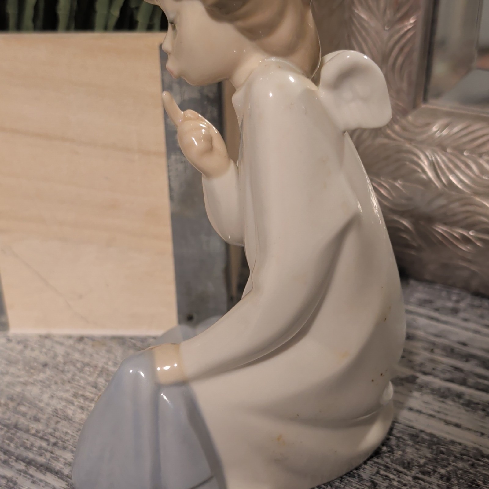 Lladro Guardian Angel with Baby Figurine Blue Glossy Retired Spain Porcelain VGC