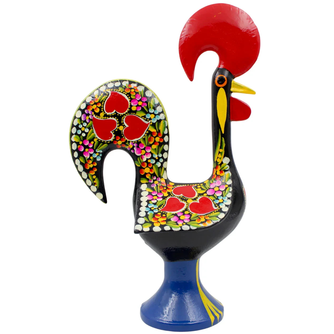 Traditional Hand-Painted Portuguese Good Luck Rooster Metal Figurine, 14″