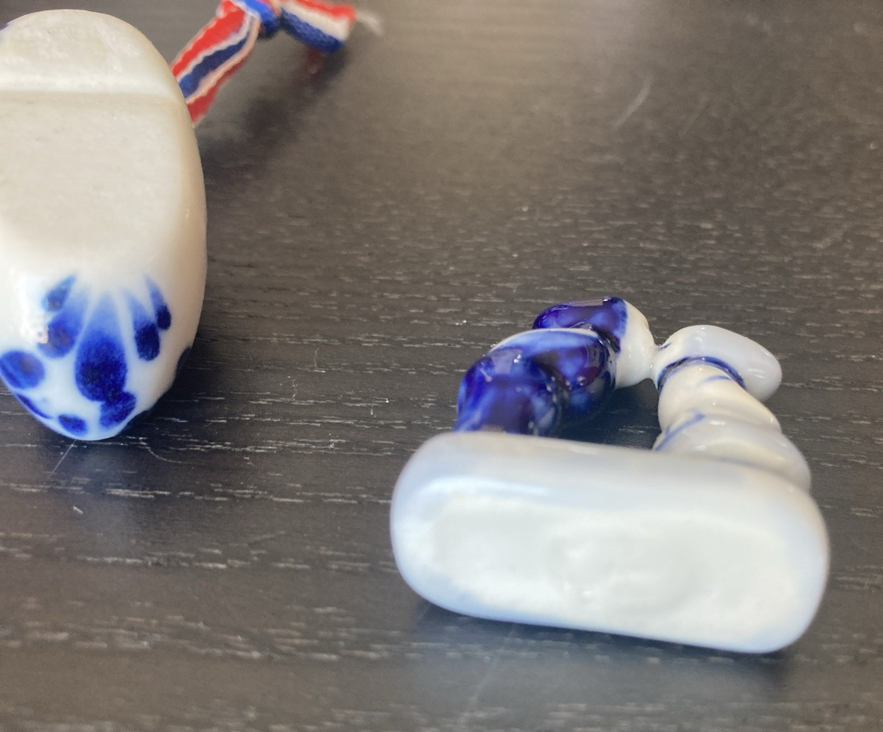 Porcelain Miniature Dutch Clogs Shoes Holland Blue Delft Windmills and Figure