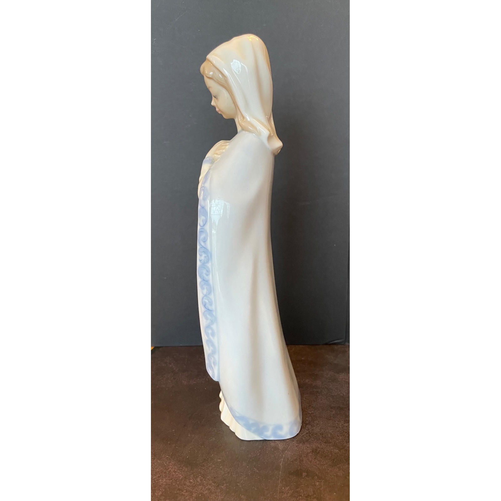 Zaphir Porcelain Virgin Mary Figurine Spain Cream Blue Excellent Glazed Madonna