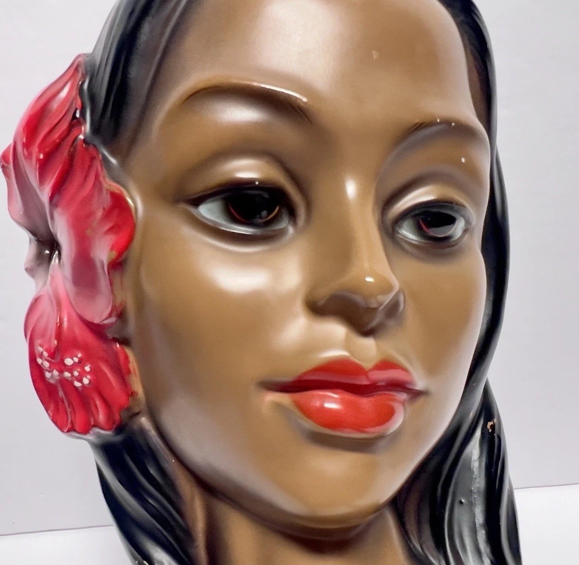 Vintage Marwal Chalkware Hawaiian Woman Bust Tiki Hibiscus MCM 1960s Hula Girl