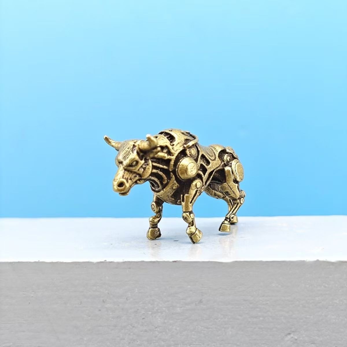 Miniature Brass Mechanical Bull Figurine Handmade Steampunk Art Sculpture
