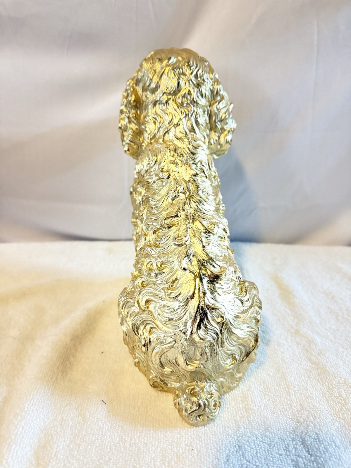 Gold Metallic Sitting Dog Figurine Sculpture 3D Effect 10″ Long