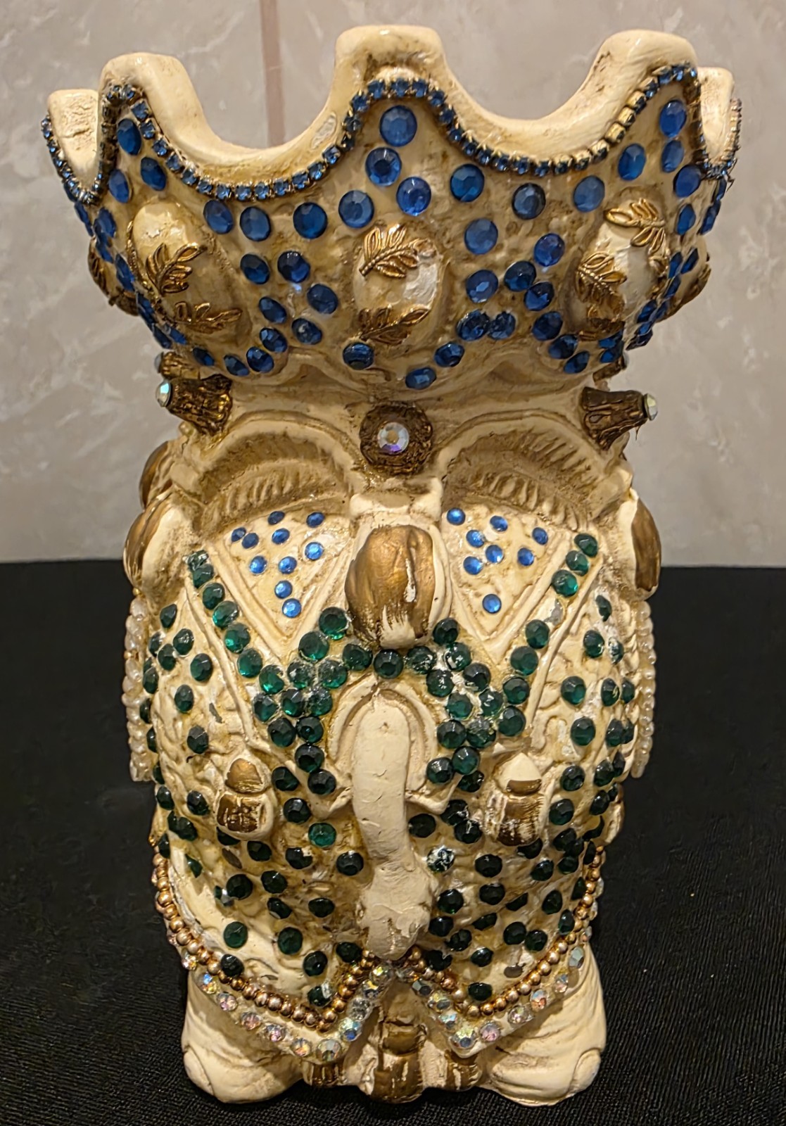 Ornate Jeweled Rhinestone Elephant Figurine Statue Gems Beaded Resin 9.5 ” Tall
