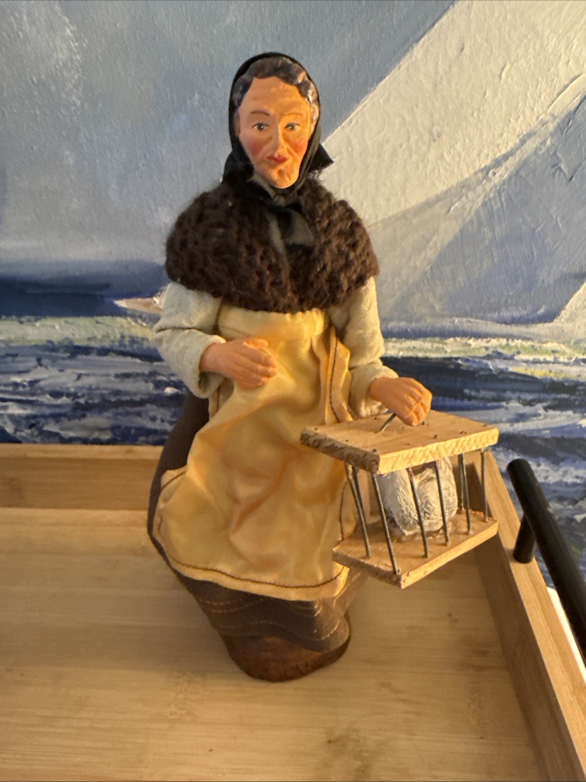 DE PROVENCE / FRENCH Woman W/ Chicken Cage Clay Figurine Figure Eastern Europe