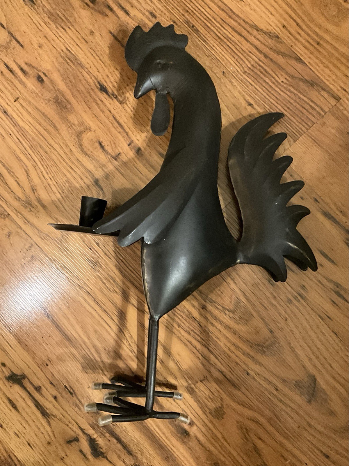 Large 16.5” Black Welded Metal Art ~ ROOSTER WAITER Serving Drinks EXCELLENT