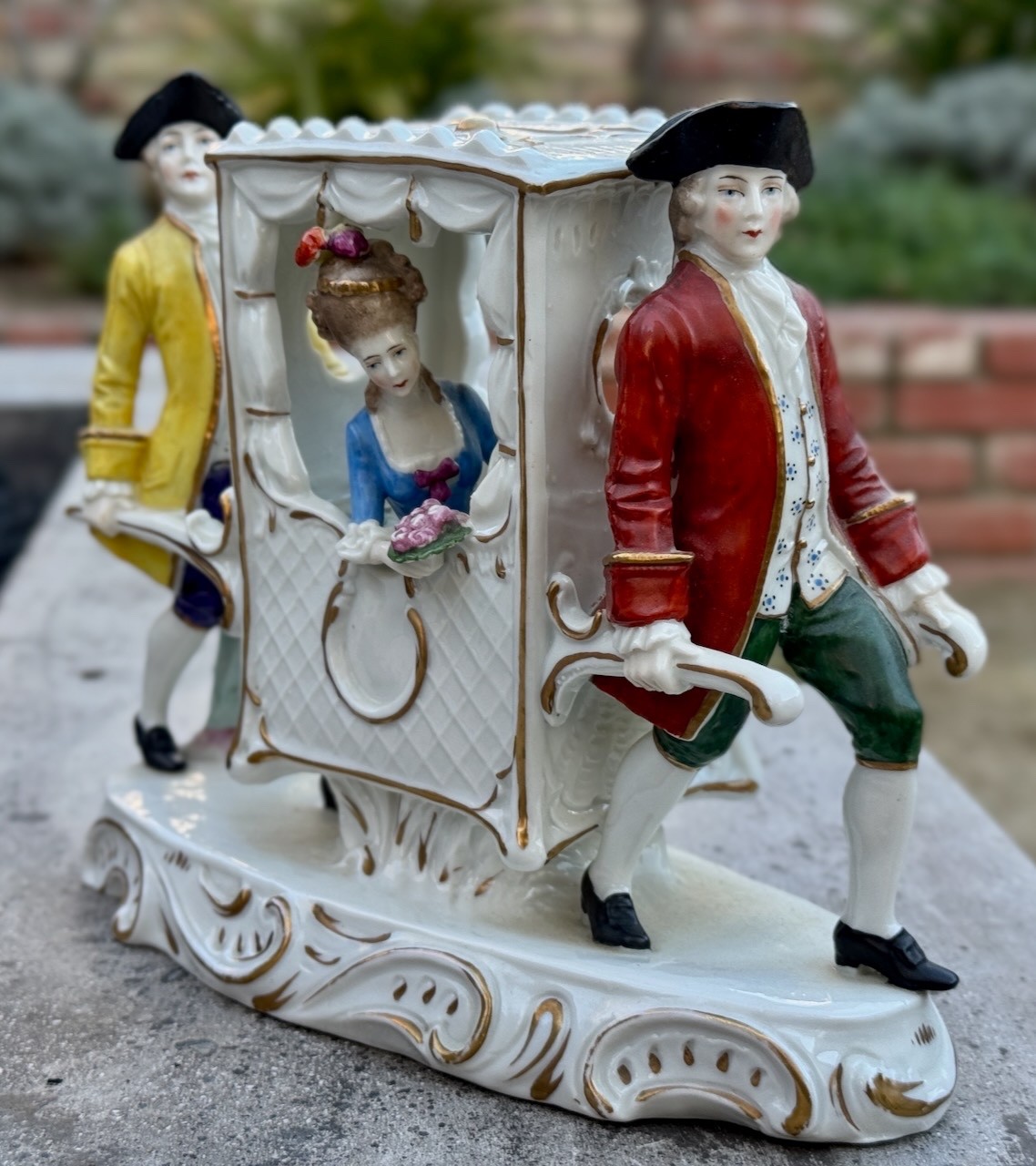 Antique Porcelain Figural Group Lady in Sedan Chair