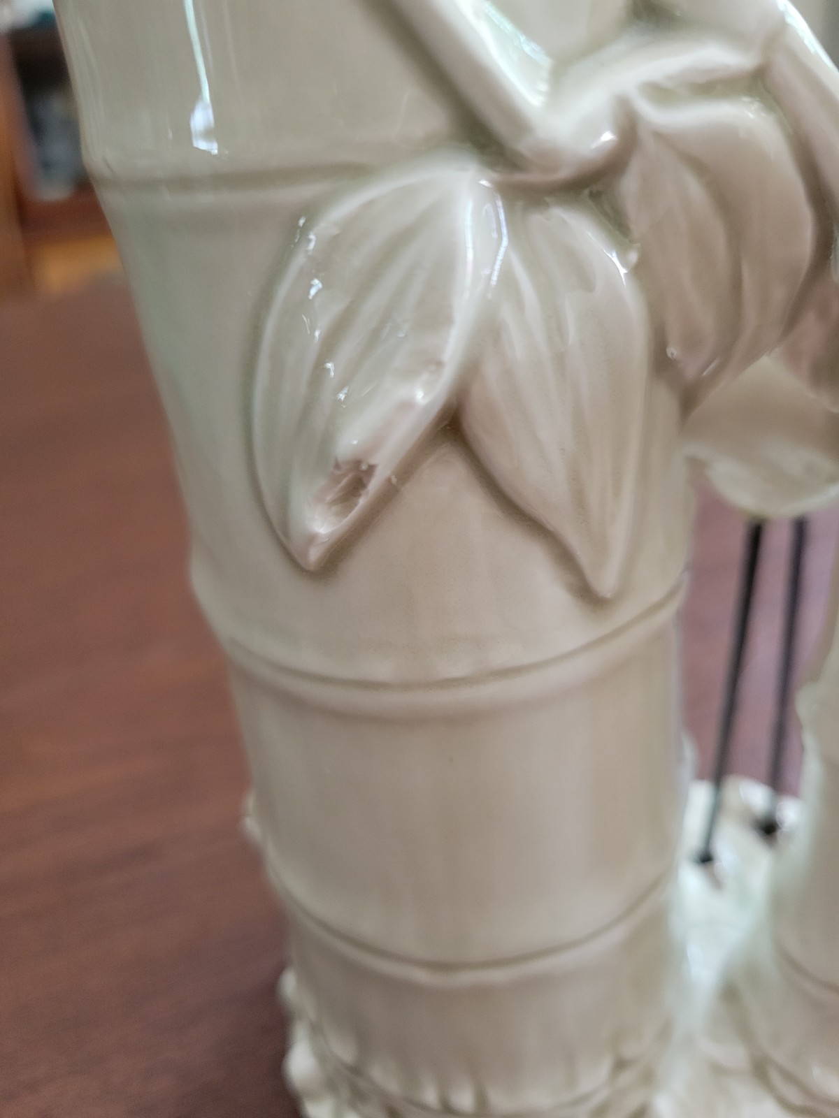 Fitz and Floyd VTG Crane / Heron Bamboo Double Ceramic Vase — 8″ x 4 1/2″