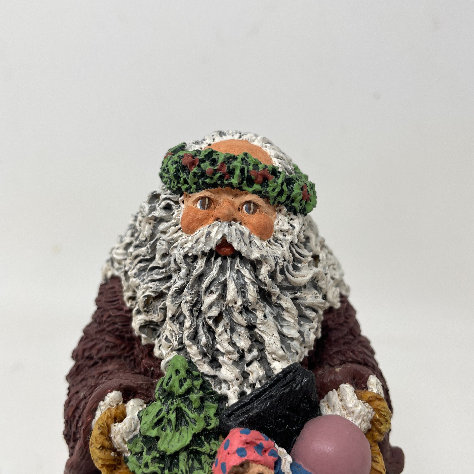 June McKenna Santa with Basket Figurine 1992 5.5in Painted Resin Christmas Decor