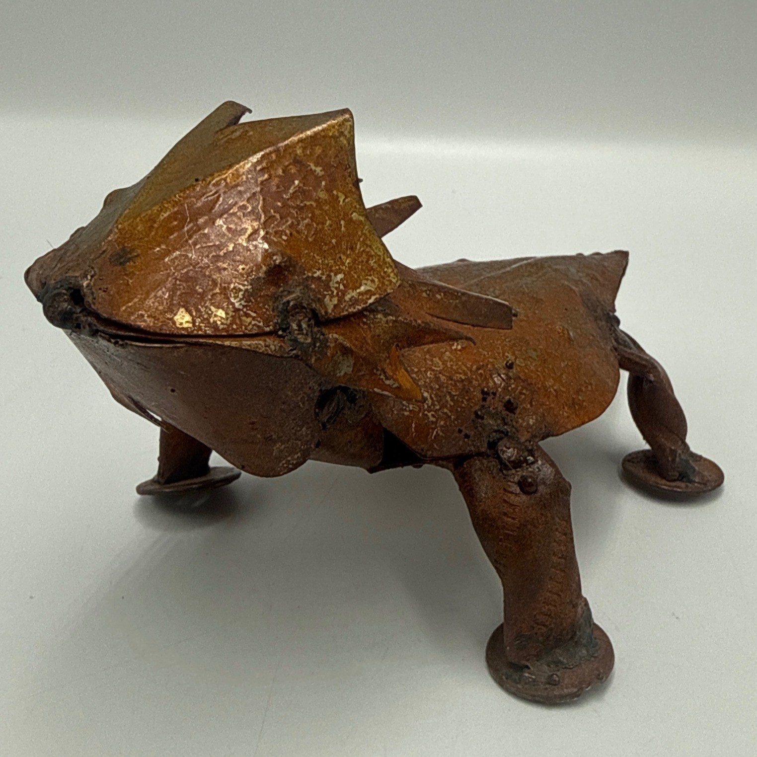 Vintage Brutalist Metal Horned Toad Lizard Sculpture Welded Folk Art Figurine