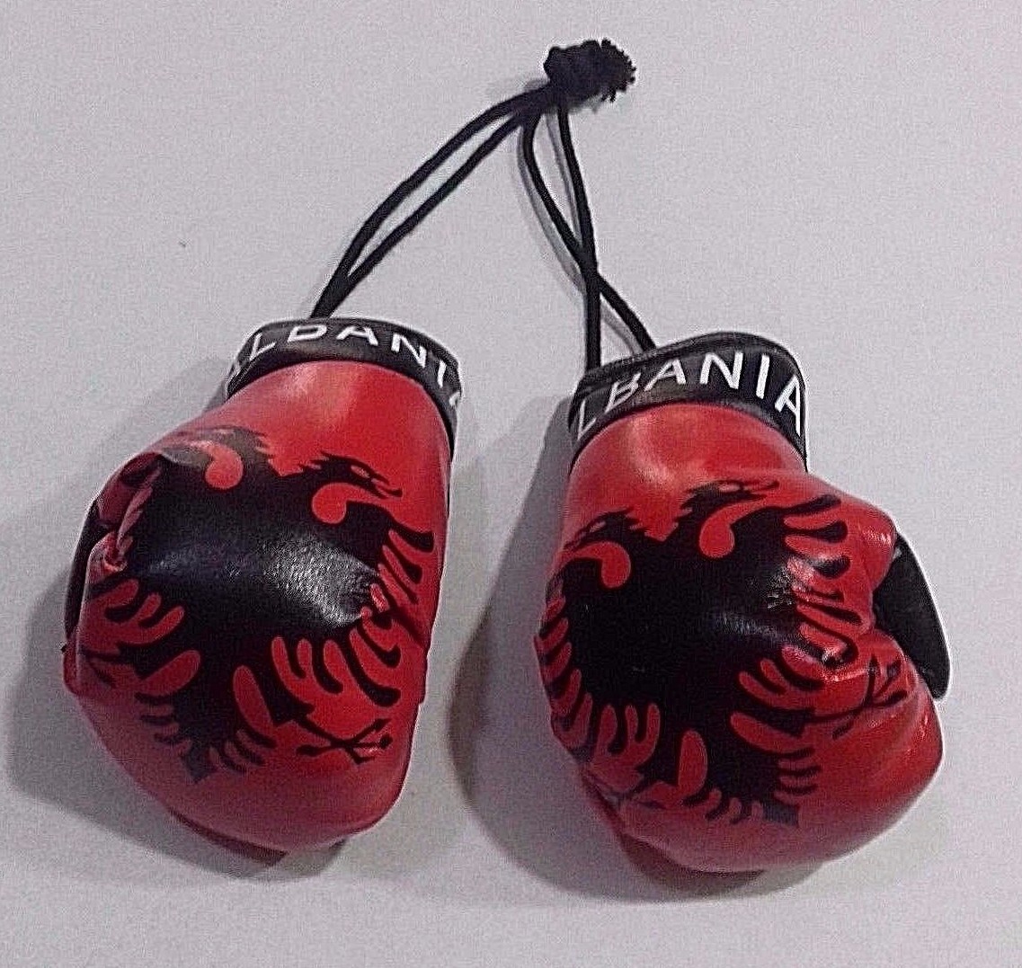 ALBANIA MINI BOXING GLOVES WITH THE EAGLE-HANGING-DECORATIVE-COLLECTIBLE GLOVES