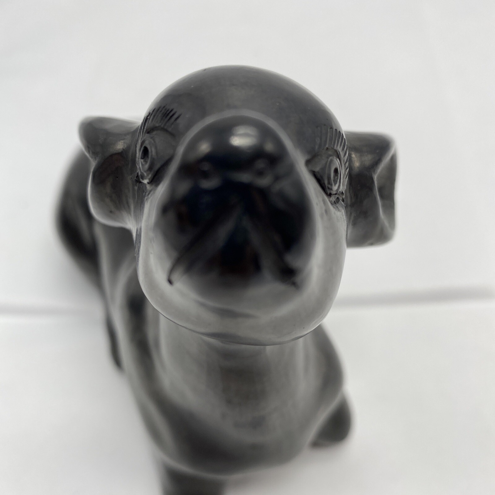 Vintage Black Ceramic Sitting Baby Deer Doe Figure Eye catching 7 Inches
