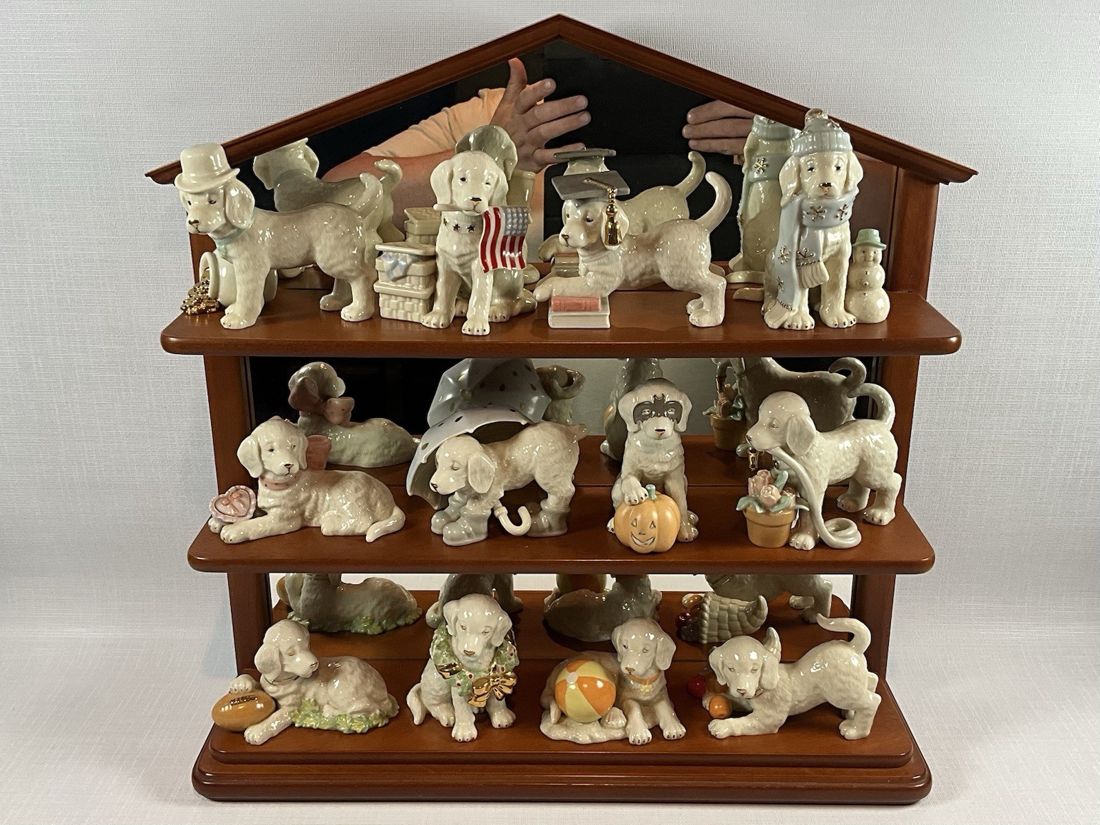 Lenox Golden Year Of Puppies Collection Complete With Shelf Display Excellent