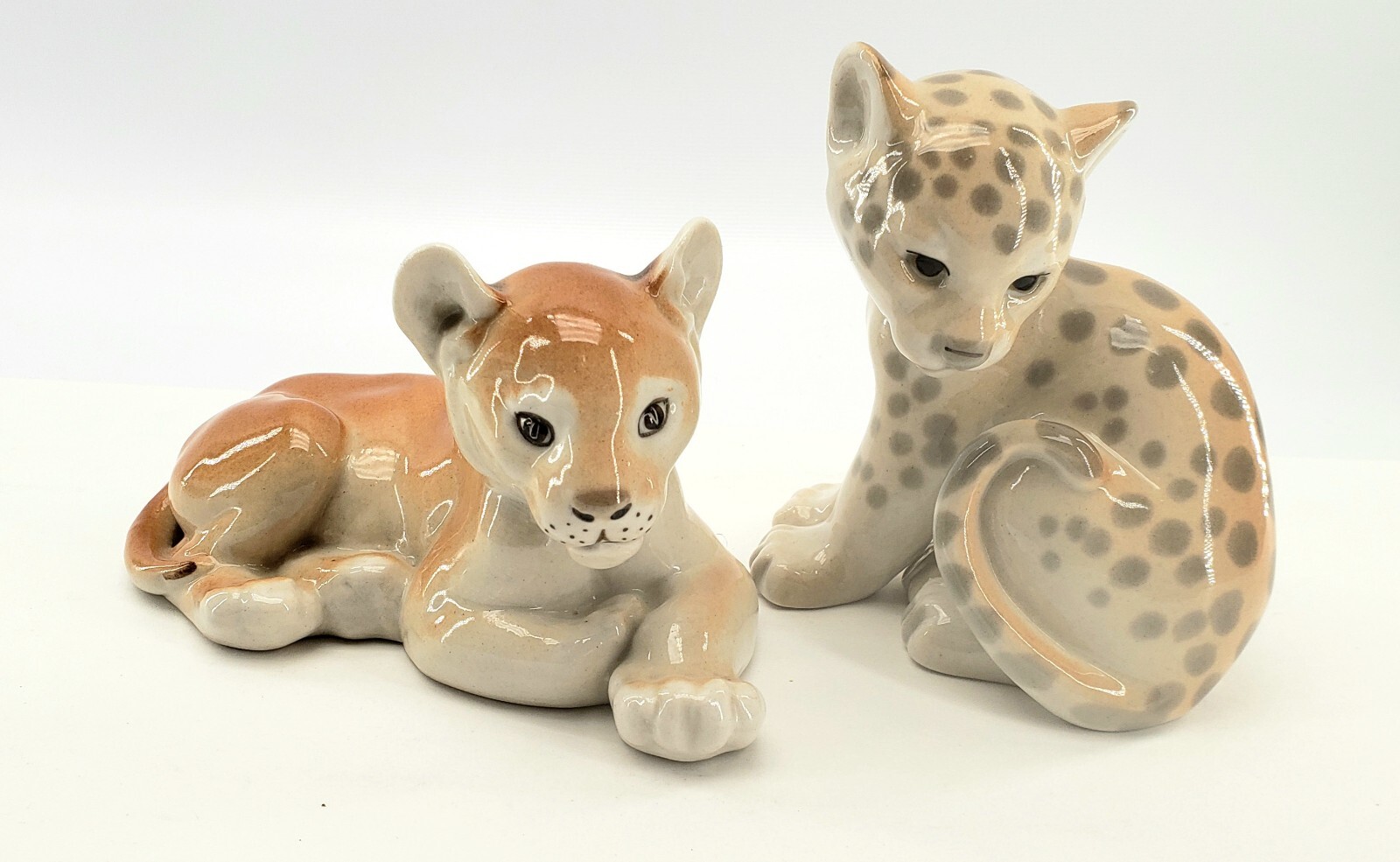 USSR Lomonosov Russian Porcelain Lion and Cheetah Cubs Cat Figurines
