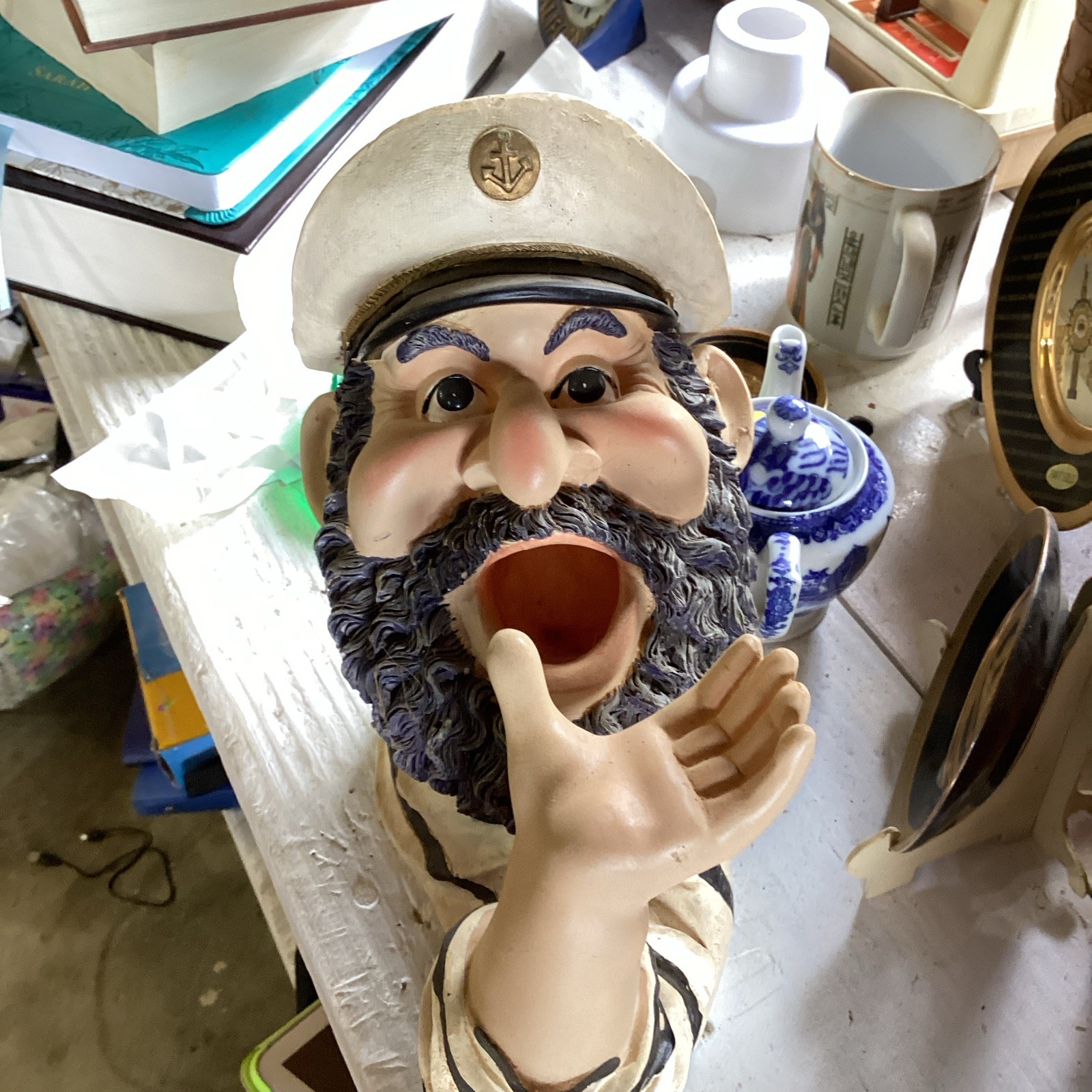 Nautical Sailor Bust Wine Bottle Holder Striped Beige Black Blue White