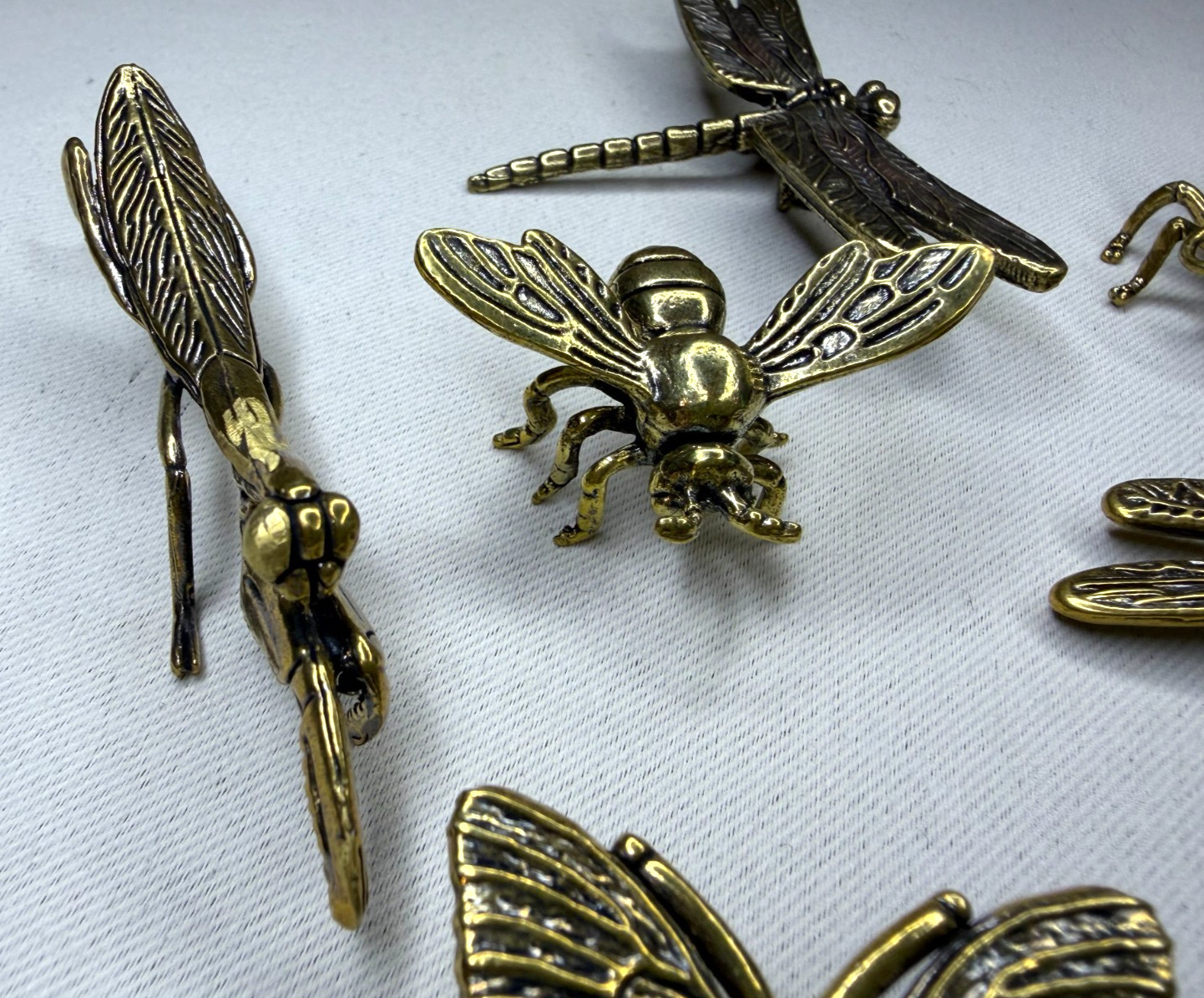 7pc Vintage Brass Insect Figurines Lot Butterfly Dragonfly Bee Cricket Tea Pet