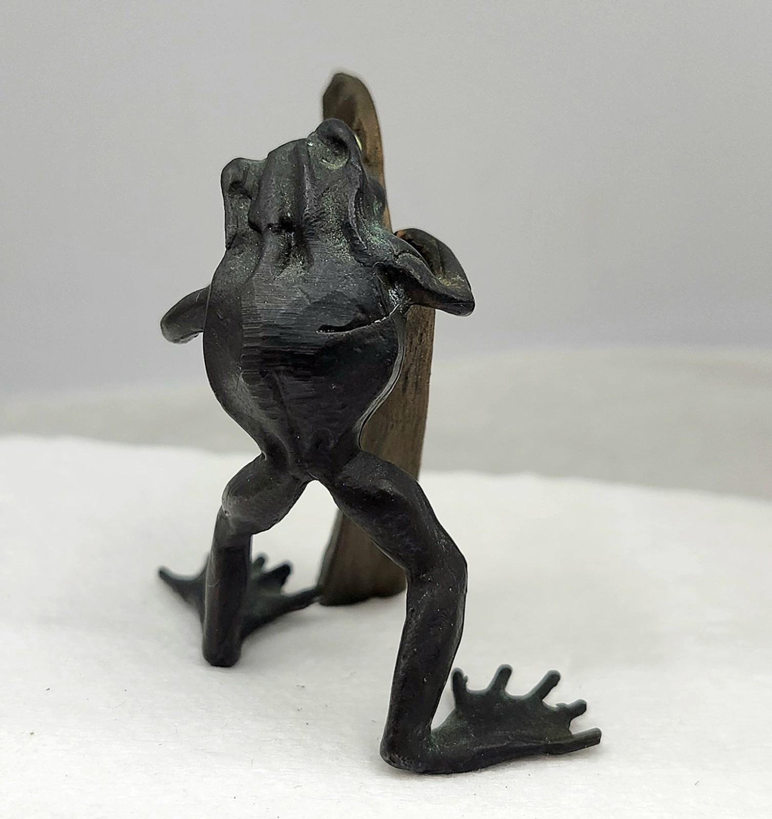 Antique Miniature Cold Painted Bronze Minstrel Frog Playing Harp
