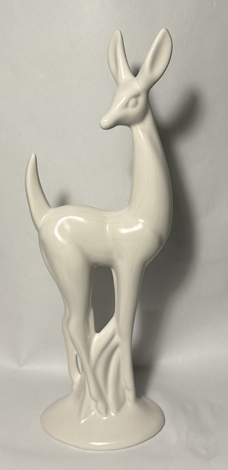 art deco MATTE WHITE DEER FIGURINES 12″