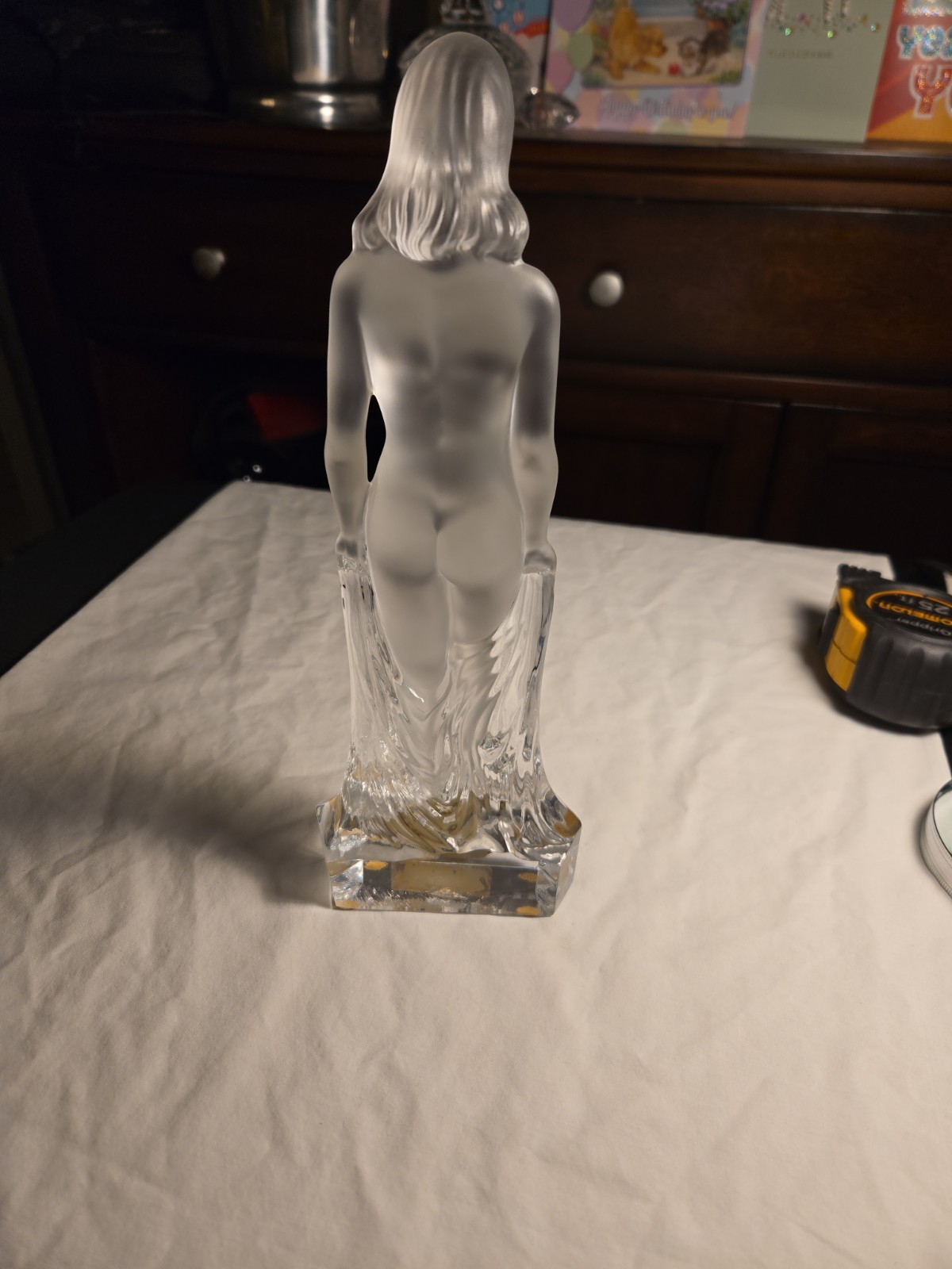 Vintage Cristal de Sevres France Frosted Crystal Nude Woman Sculpture 11″