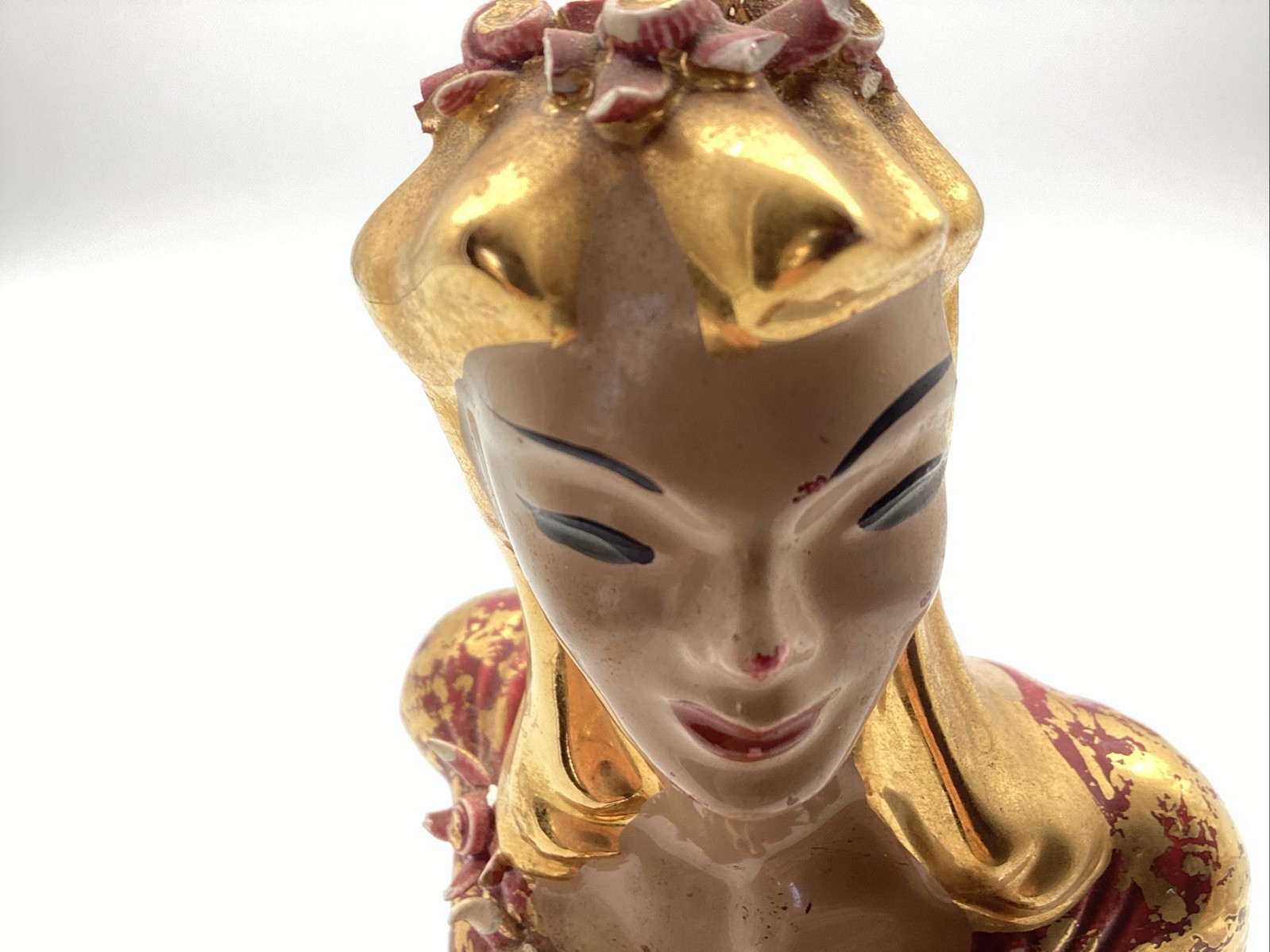Vintage 1950’s Yona Pottery California Gold Lady Figurine Kneeling 7.5”