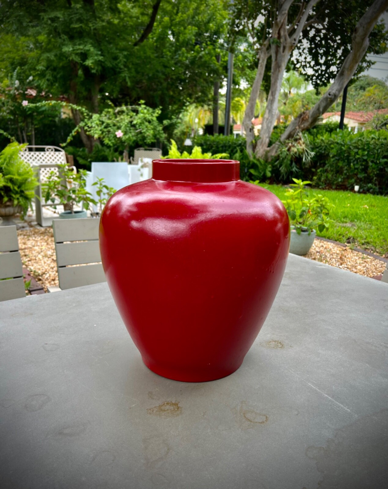 Rare 1970s TOMASSO BARBI Blood Red Ceramic Vessel (15”h) – Made in Italy