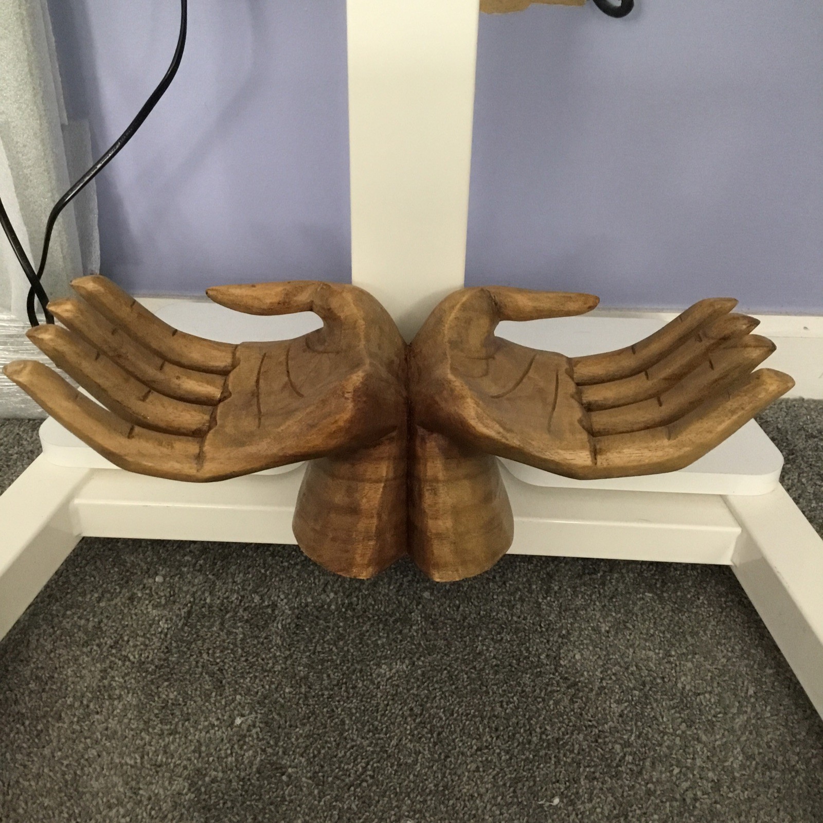 Vintage 2 Handed LIGHT BROWN Carved Wooden Sculpture 13 1/2 L X 4 1/2 W X 4.5H