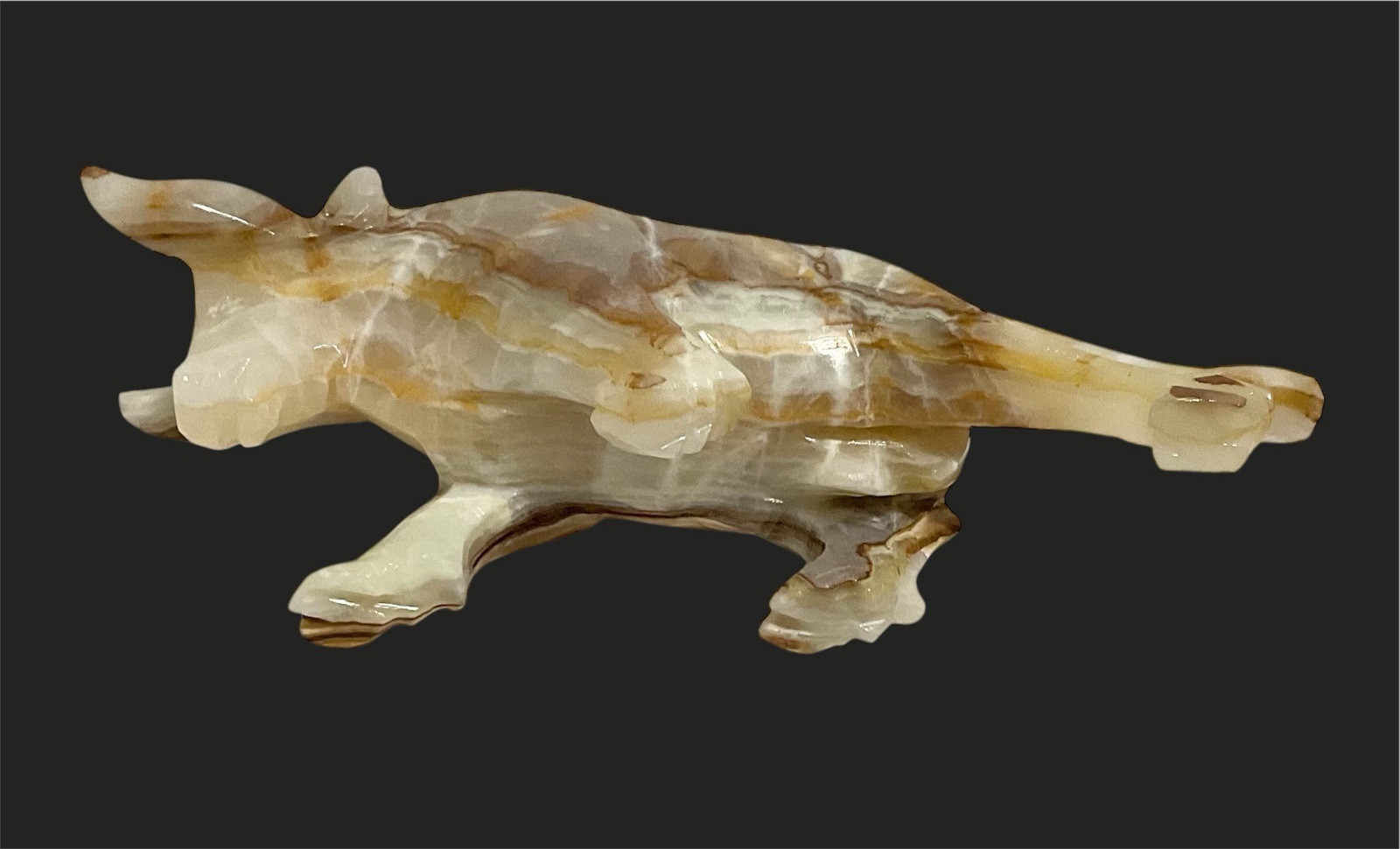 Beautiful Vintage Marble Onyx Charging Bull Sculpture Hand Carved 11” L
