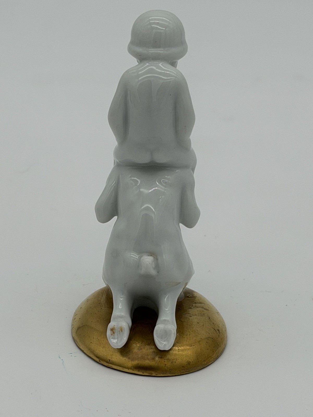 Antique Fraureuth Saxony Art Nouveau Germany Faun & Baby White/Gold Figurine 3.5