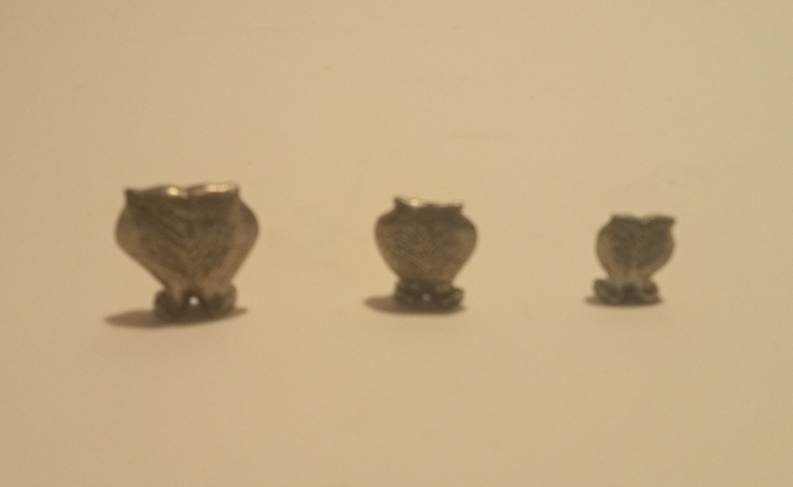 Rare! Set of 3 Brad Oldham Pewter Owl Miniature Figurines, 7/8″, 6/8″, 5/8″ tall