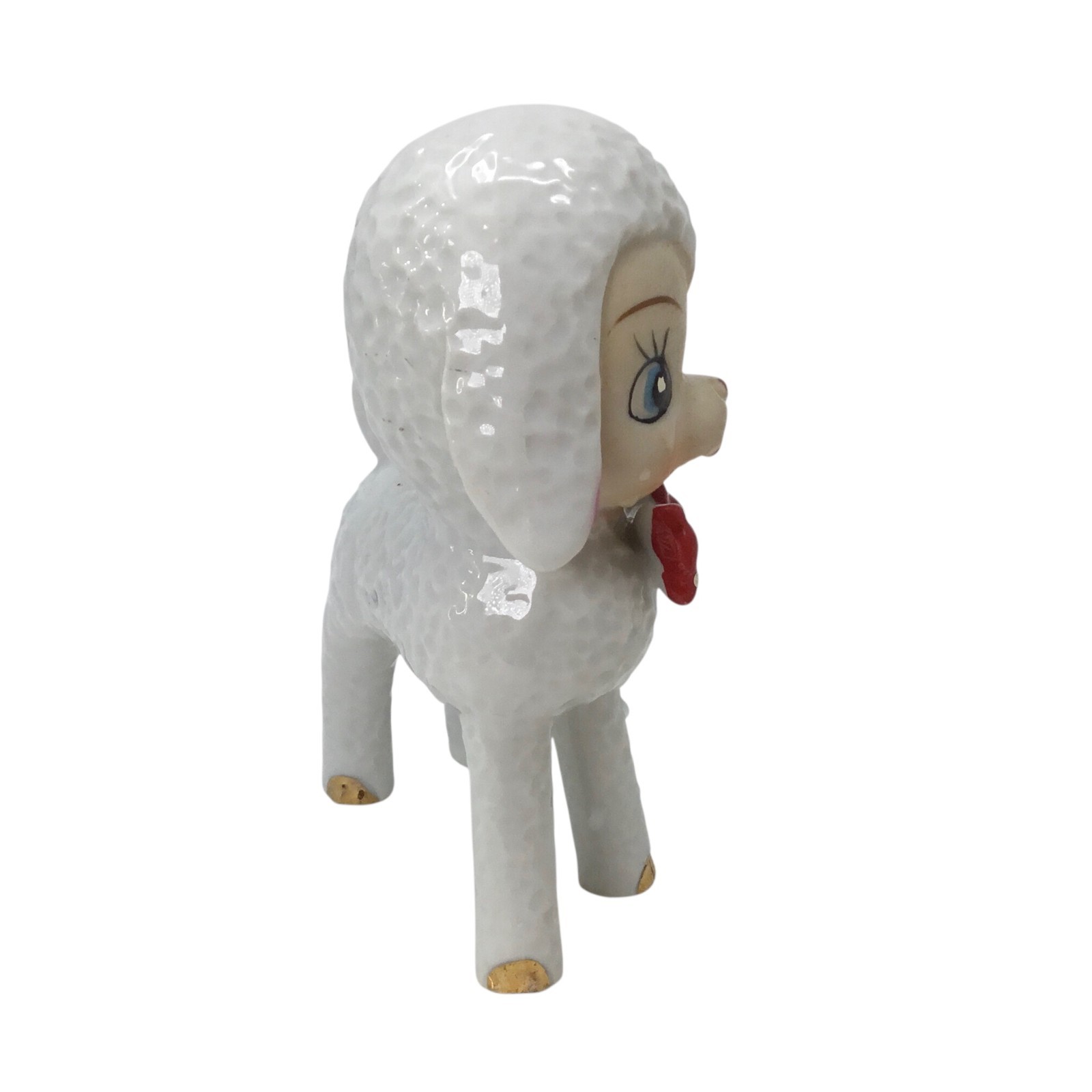 Vintage Athropomorphic White Lamb Red Bow Tie Figure Figurine Japan MCM 50s 60s