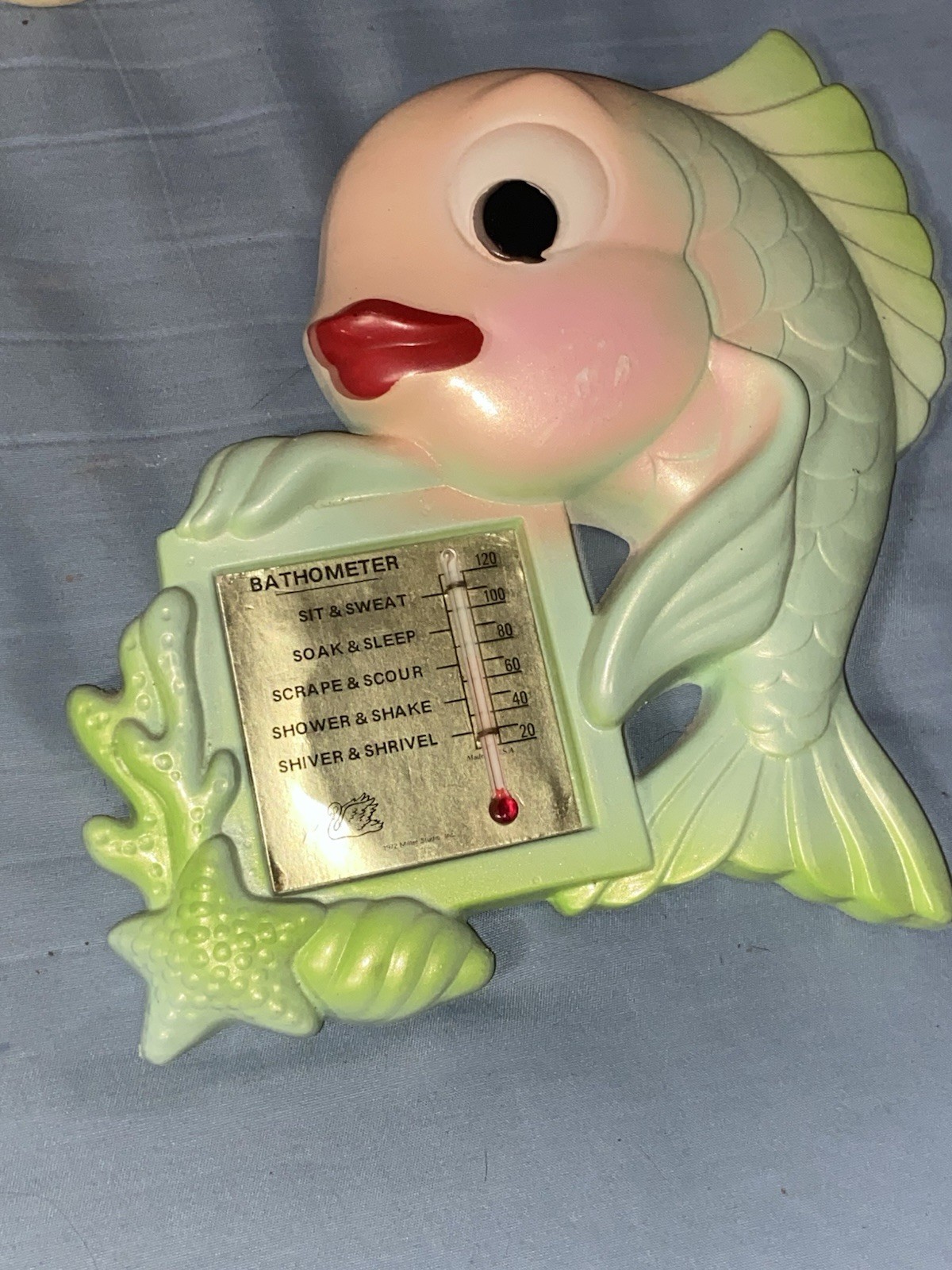 Vintage 1970s Miller Studios Chalkware Fish Bathometer Thermometer Grouping Set