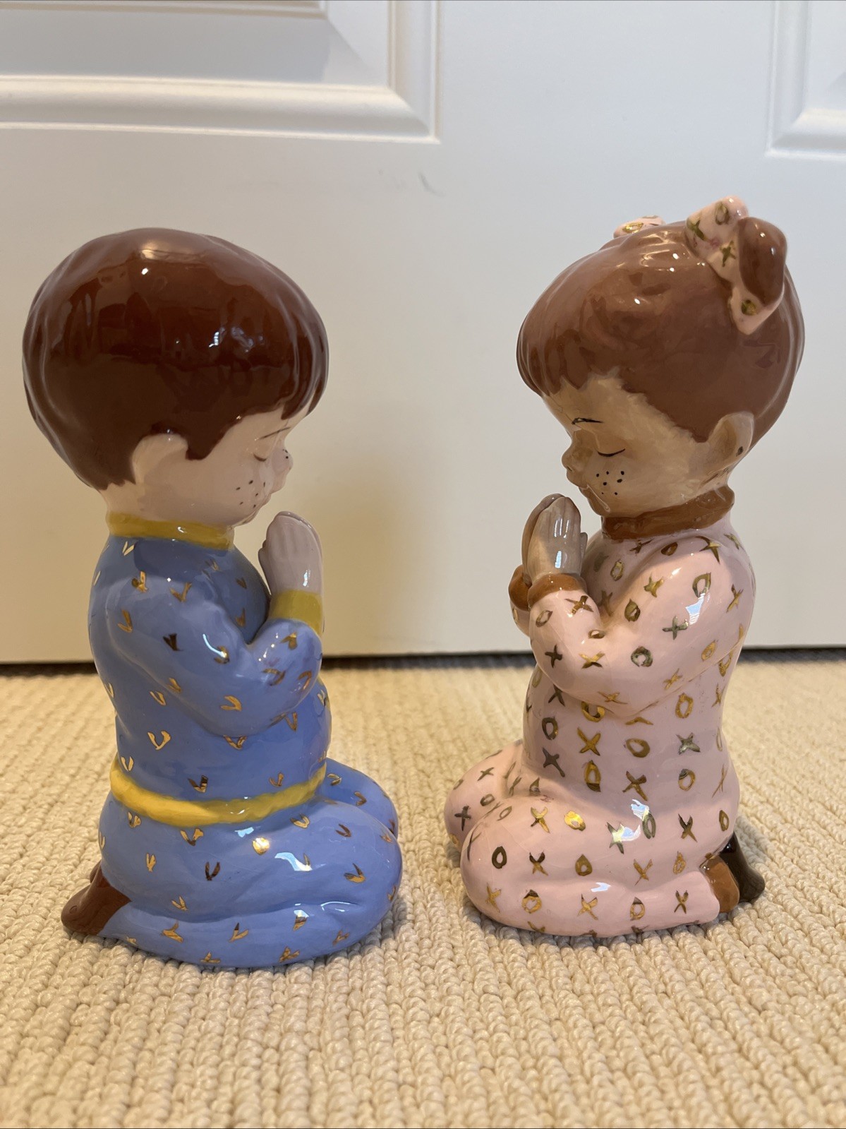Vintage 1970s Ceramic Boy and Girl Praying Hands Figurines 6” Tall